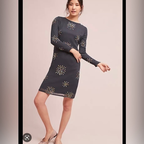 NWT Anthropologie Intropia Starburst Sequined Dress SZ L Reg $348 - Picture 2 of 13